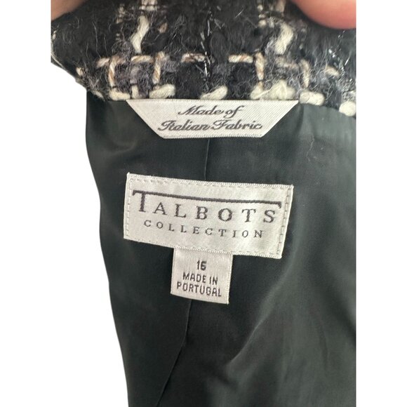 TALBOTS Italian Wool Mohair Blend Black Plaid Jacket Blazer Size 16 - Picture 3 of 8